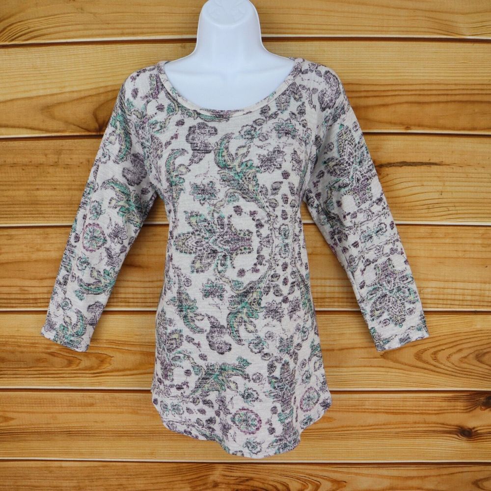 Sonoma Knit Tunic Top Round Neck Womens M Silvery Multicolor Floral‎ Long Sleeve